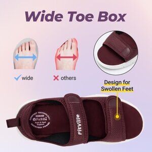 FitVille Wide Diabetic Sandals, Burgundy 9.5